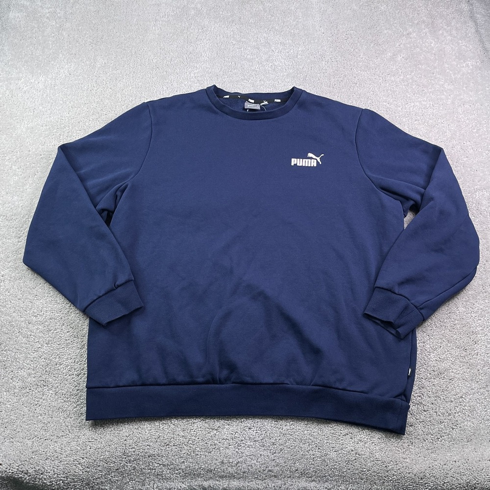 Puma Sweatshirt Mens 2XL XXL Blue‎ Essentials Logo Crewneck Pullover Sweater